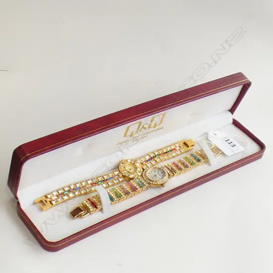 TWO ASST LADIES DRESS WATCHES - MULTI COLOURED GLASS STUDDED STRAPS