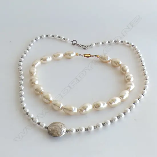 2 FAUX PEARL NECKLACES 1 WITH SILVER FITTINGS & 1 VENETIAN