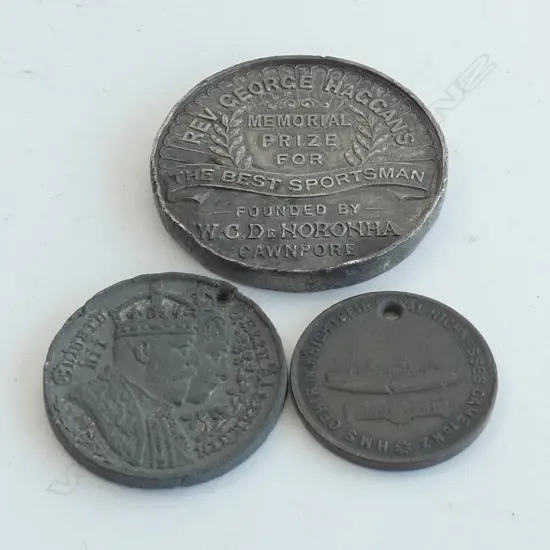 3 x 1900s TOKENS/MEDAL - 2 ROYALTY & 1 'BEST SPORTSMAN'