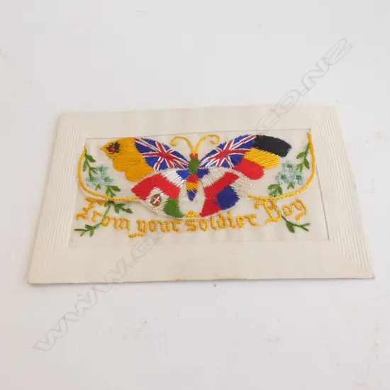 SILK WWI POSTCARD w MANUSCRIPT 