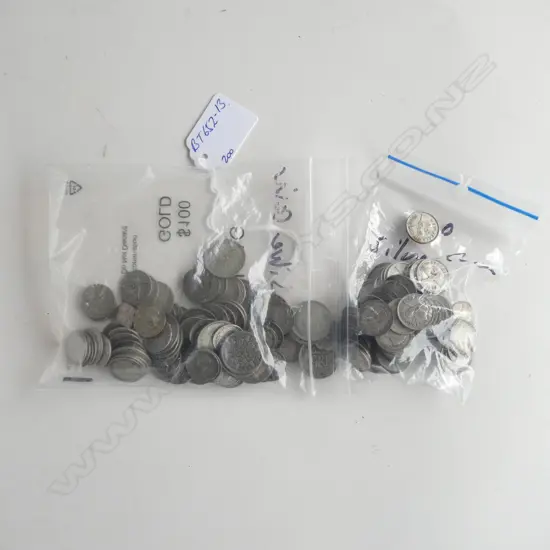 200 NZ SILVER COINS 3d. 6d ETC. 318gms
