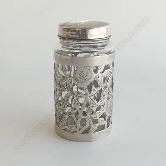 'STERLING' SILVER COVERED GLASS VANITY JAR H.120mm