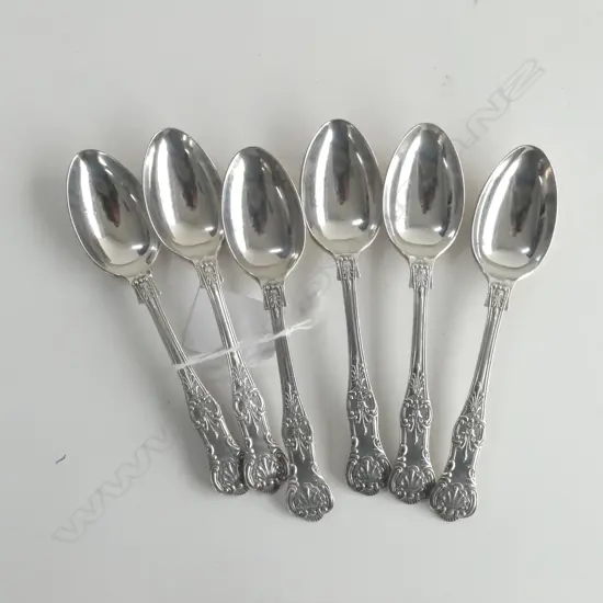 SIX QUEENS PATTERN SILVER TEASPOONS SHEFFIELD 1903 184gm