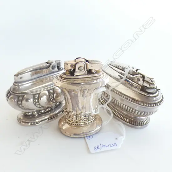 3 RONSON SILVER PLATED TABLE LIGHTERS