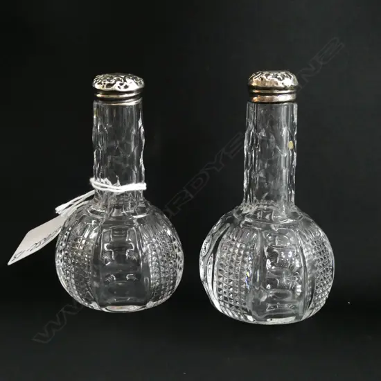 PR SILVER TOPPED C1900 CUT CRYSTAL SCENT BOTTLES H.90mm