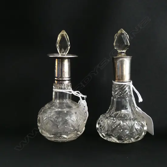 2 SILVER TOPPED SCENT BOTTLED CUT CRYSTAL TALLEST 115mm