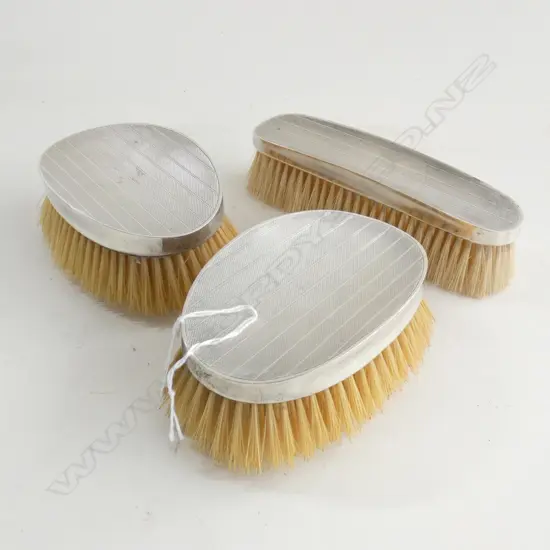 SET 3 SILVER BACKED ART DECO BRUSHES MACHINE ENGRAVED