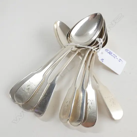 SET 8 VICTORIAN SILVER DESSERT SPOONS NEWCASTLE 178gms