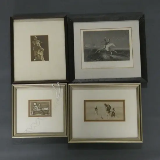 ANTIQUE ENGRAVING AND THREE PRINTS