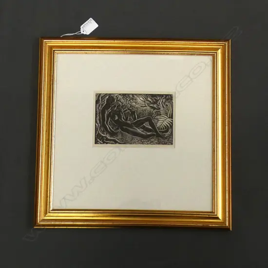 E. MERVYN TAYLOR WOOD ENGRAVING 'IDYLL' - UNSIGNED/ UNEDITIONED C.1957 115 X 165MM