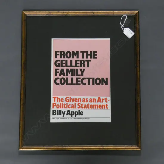 BILLY APPLE, ART NEWS PURCHASED PAGE 'THE GIVEN AS AN ART POLITICAL STATEMENT'  285 x 195mm