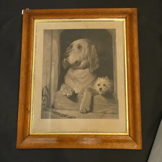 LANDSEER PRINT 'DIGNITY AND IMPUDENCE' IN BIRDS EYE MAPLE FRAME 545x425mm