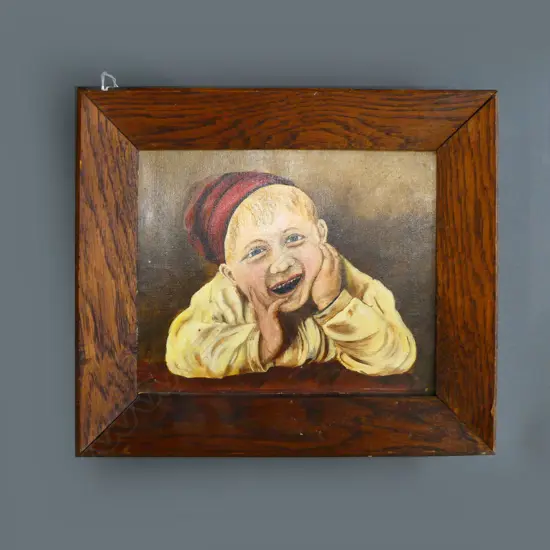 VINTAGE OIL - CHILD IN OAK FRAME 210x250mm