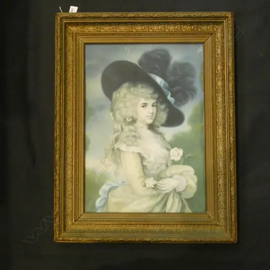 GAINSBOROUGH STYLE CHROMOLITHOGRAPH PRINT 520x365mm GILT FRAME