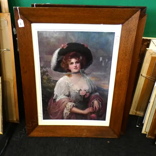 EDWARDIAN PORTRAIT PRINT 'FAIR AS THE ROSE' 525x390mm, OAK FRAME