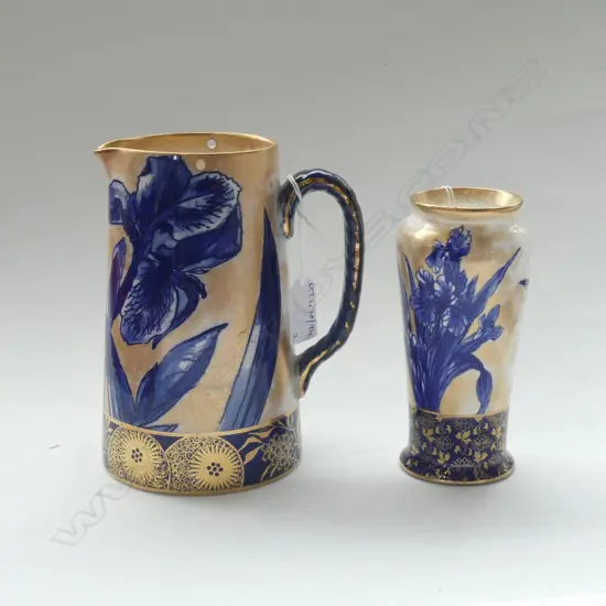 2 ROYAL DOULTON BLUE IRIS; VASE & JUG H.170mm