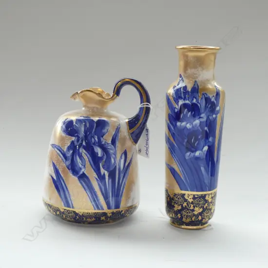 2 ROYAL DOULTON BLUE IRIS VASES; EWER & SPECIMEN H.170mm
