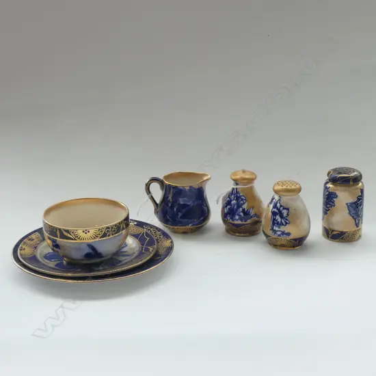 9 PCES ROYAL DOULTON BLUE IRIS; 2 SAUCERS, BOWL & MILK JUG + 3 CRUETS