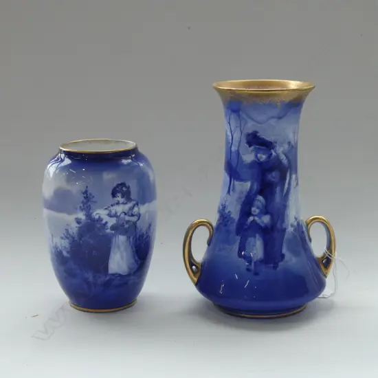 2 ROYAL DOULTON BLUE CHILDREN VASES; OVOID & 2 HANDLED H.205mm
