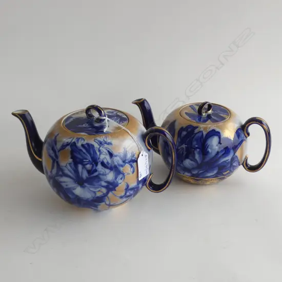 2 ROYAL DOULTON BLUE IRIS TEAPOTS (BOTH REPAIRED)