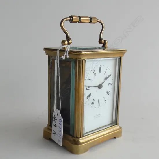 19thC FRENCH BRASS CARRIAGE CLOCK w. KEY H.105mm