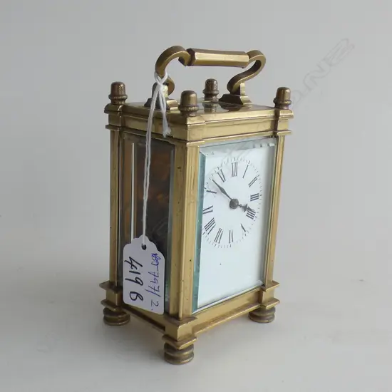 19thC FRENCH BRASS CARRIAGE CLOCK w. KEY H.125mm 