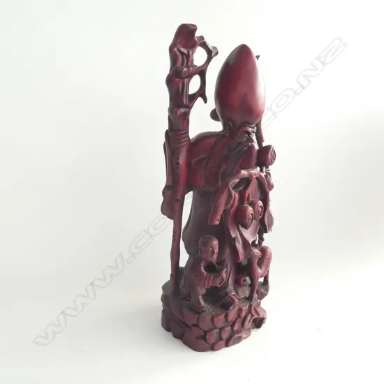 ORIENTAL CARVED FIGURE GROUP SHOU LAO. GOD OF LONGEVITY H.455mm