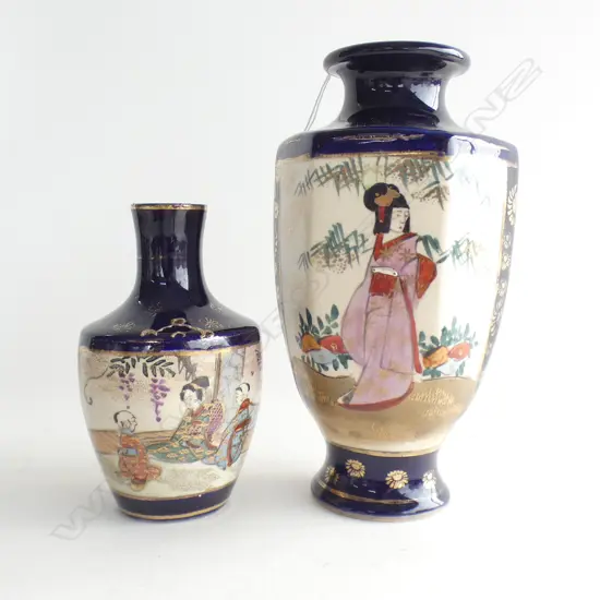 2 SATSUMA VASES WITH JAPANESE LADIES IN KOMONO H185 &  H130MM