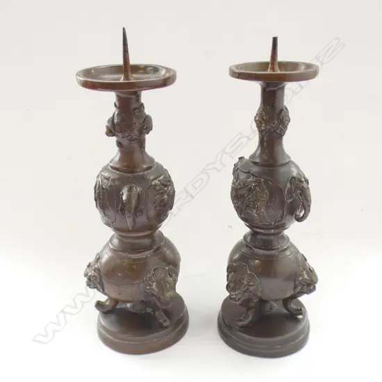 PR VINTAGE CHINESE BRASS CANDLESTICKS H.255mm