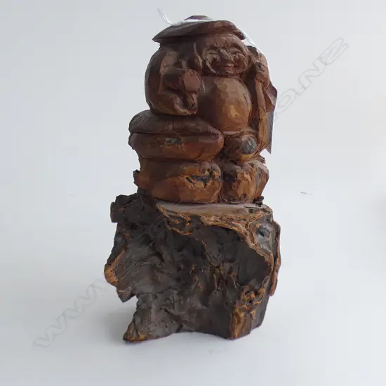 OLD ORIENTAL ROOT WOOD CARVING DAIKOKU H.220mm