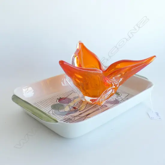 RORSTRAND RECTANGULAR DISH 310x185mm + ORANGE ART GLASS VASE 