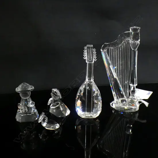 SWAROVSKI CRYSTAL HARP (H 103MM) MANDOLIN (L83MM) & 2 GIRLS WITH CHICK - EACH IN ORIGINAL BOXES