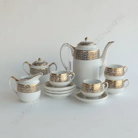 KUTANI HAYASI WHITE & GOLD DEMITASSE COFFEE SET INCL COFFEE POT