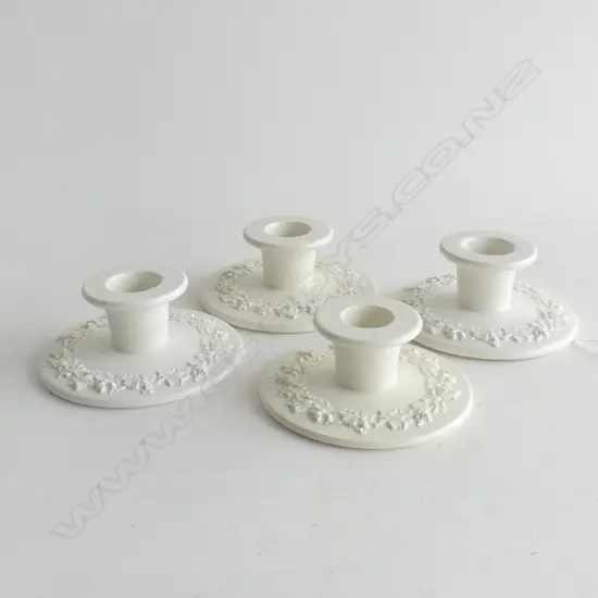 4 WEDGWOOD EMBOSSED QUEENSWARE CANDLE HOLDERS H 45MM