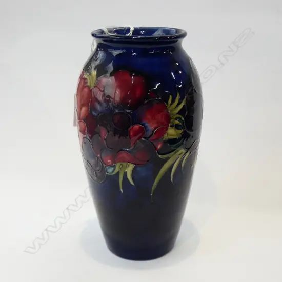 WALTER MOORCROFT VASE HIBISCUS PATTERN HAIRLINE CRACK 190MM HIGH