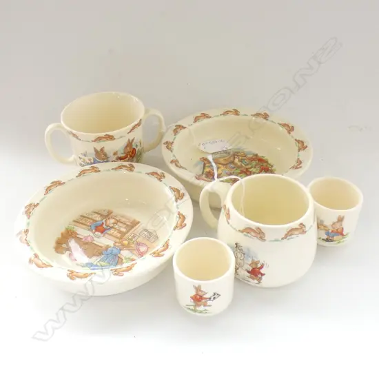 6 PCS ROYAL DOULTON BUNNYKINS; 2 BOWLS, 2 CUPS & 2 EGG CUPS