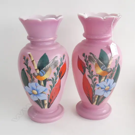 PR PINK VICTORIAN HAND PAINTED VASES H.320mm