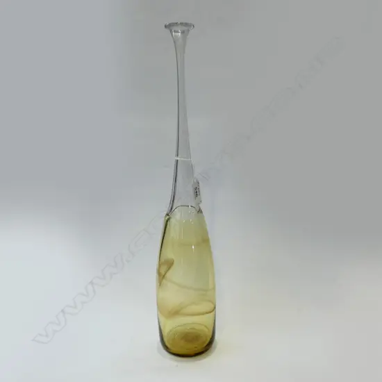 TONY KEUPHER NZ GLASS HAND BLOWN TALL ELONGATED NECK  BOTTLE H 420MM