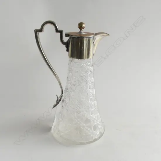 SILVER PLATE AND CRYSTAL CLARET JUG