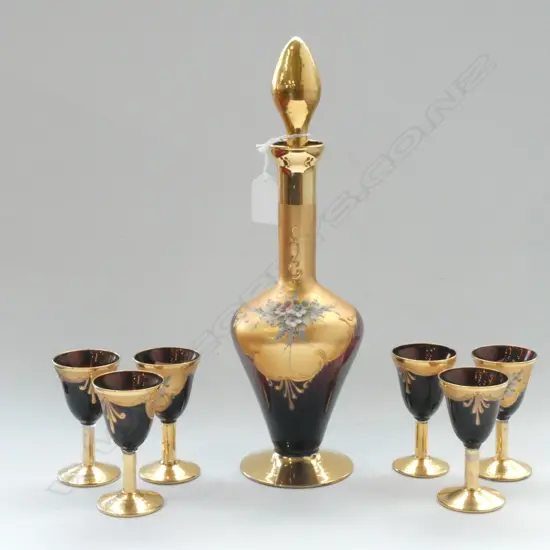 VENETIAN DECANTER H.320mm & 6 GLASSES