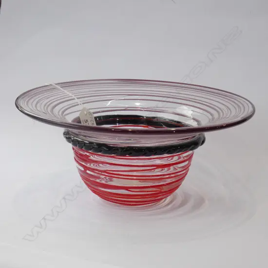 HAND BLOWN GLASS FLARED BOWL RED TRAILING Dia.250mm