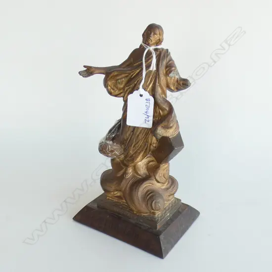 OLD METAL FIGURE OF CHRIST MOUNTED ON OLIVE WOOD ARM A/F H 215 MM