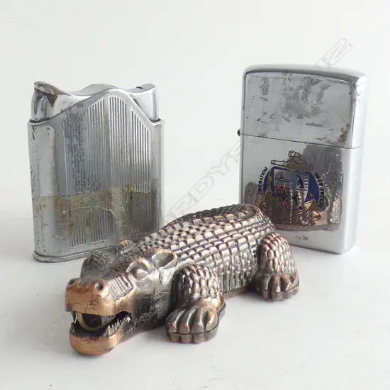 3 LIGHTERS; ALLIGATOR, 1953 ROLLS WONDER & OPERATION DEEP FREEZE ZIPPO