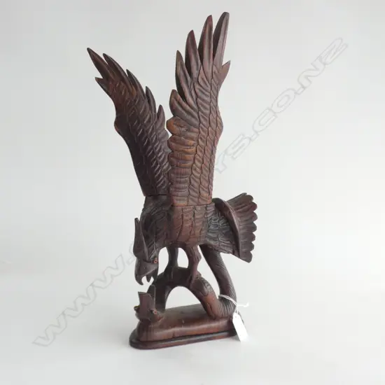 CARVED WOODEN EAGLE ATTACKING SNAKE H.415mm