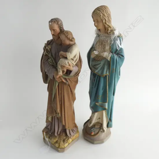 PR VINTAGE RELIGIOUS CHALK STATUES ONE DAMAGED (HEAD BROKEN & MISSING HANDS) ON HAS CHIPPING H 415MM