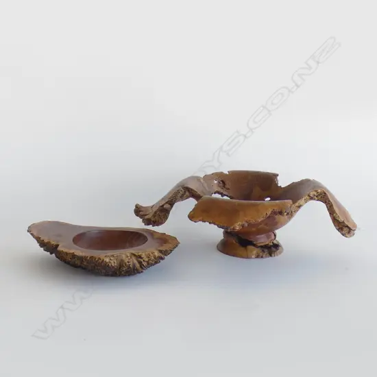 2 TURNED BURL WOOD BOWLS HAND CRAFTED Lagest L.360mm