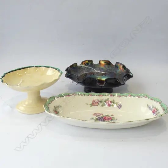 CARNIVAL GLASS GRAPE DESIGN BOWL (DIA 185MM) + 2 PCS CLARICE CLIFF INC 1 BIZARRE 