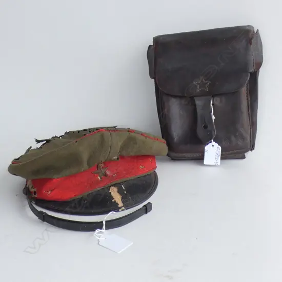 WW2 IMPERIAL JAPANESE ARMY UNIFORM HAT/CAP A.F & LEATHER POUCH A.F