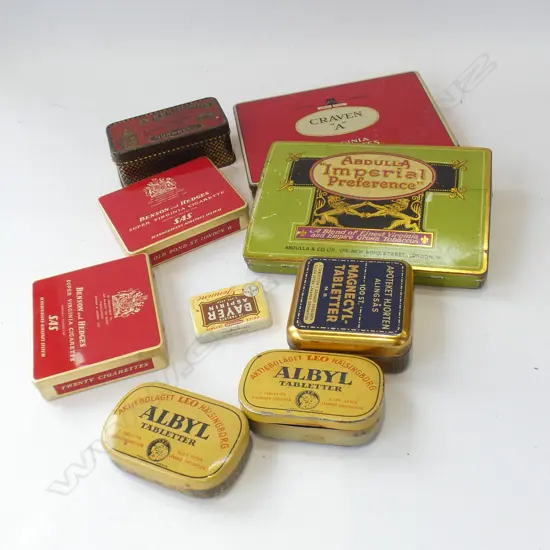 BAG OLD TINS; CIGARETTE, ASPIRIN ETC..