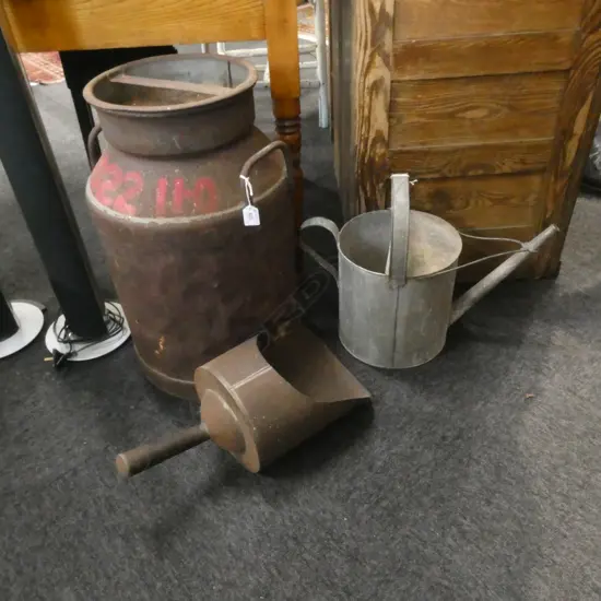 VINTAGE MILK / CREAM CAN H.580mm + WATERING CAN & SCOOP